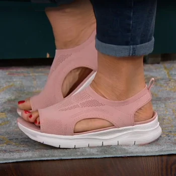 Kadın Sandalet Örgü Rahat Bayanlar Kama Ayakkabı Düz Renk Platformu Slip-On Kadın Sandalias Yumuşak Kalın Alt Mujer Ücretsiz Kargo