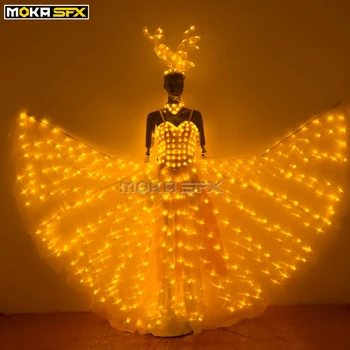 Kadın led aydınlatma kostüm lady ışıklı elbise renkli ışıklar dans takım elbise aydınlık şapkalar kadın balo salonu dans elbise
