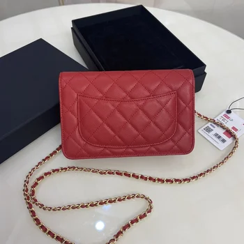 Kadın Çanta Lüks Marka Yüksek Kaliteli Zincir Küçük Kart Çantası Mini Omuz Telefonu Çantası Deri Havyar Woc Moda Basit