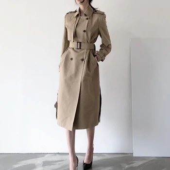 Kadınlar Casual Katı Renk Kruvaze Dış Giyim Sashes Ofis Uzun Eğilim Ceket Epaulet Tasarım Vintage Uzun Kollu Rüzgarlık