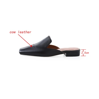 Kanseet 2021 Yeni Kadın Ayakkabı Moda Tasarım Yaz Katır Siyah Hakiki Deri Zarif El Yapımı Kare Ayak Düşük topuklu Terlik