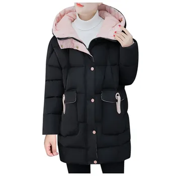 Kapşonlu pamuk sıcak kış kadın kış uzun kollu palto moda kadın ceket hafif ceket