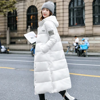 Kore Aşağı kapitone ceket Kadın Palto Yeni Kış Uzun Ceket Giyim Kadın Gevşek Kalın Sıcak Kapşonlu Parka Ceket Ceket Bayan