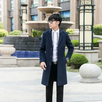 Koreli erkekler uzun ' yün ceket ış günlük giysi yaka erkek tek göğüslü yün palto haki erkek kaşmir ceket siyah mavi 9XL
