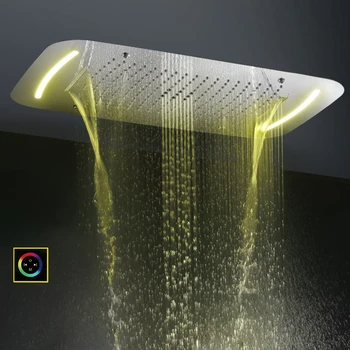 Krom Cilalı Duş Başlığı 71X43 CM Banyo LED Kontrol Paneli İle Çok Fonksiyonlu Duş Şelale Yağış Sistemi