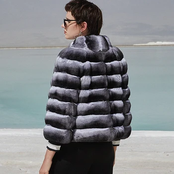 Kürk Ceket Ceket Kış Kırpılmış Moda Giyim 100 % Gerçek Rex Tavşan Kürk Palto Klasik Standı Yaka