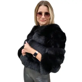 Kısa Doğal Tilki Kürk Ceket Yuvarlak Yaka Kadın Moda Tüm Cilt Hakiki Deri Tilki Kürk Palto Kadın Trendy Dış Giyim Kış