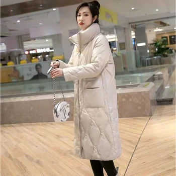 Kış Hafif 90 Beyaz Ördek uzun kaban kadın 2021 Yeni Orta Uzunlukta Kore Gevşek Rahat Invierno Bayanlar Aşağı Ceket Palto