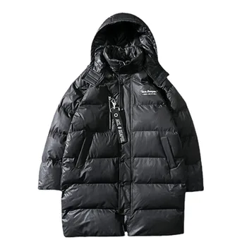 Kış Kapşonlu Aşağı Palto Erkekler Mektup Baskılı Orta uzunlukta kapitone ceket Kadın Kore Nedensel balon Ceket Siyah Gevşek Streetwear