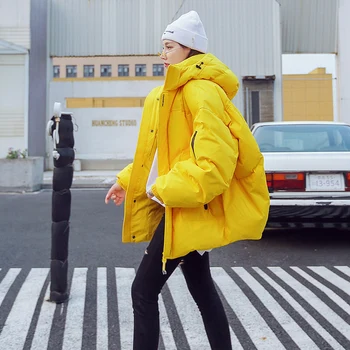 Kış Parkas Sıcak Thicke şişme ceket kadınlar 2019 Kore Gevşek Kapşonlu Pamuk Ceket Kış Uzun pamuklu ceket Uzun Kollu Parkas