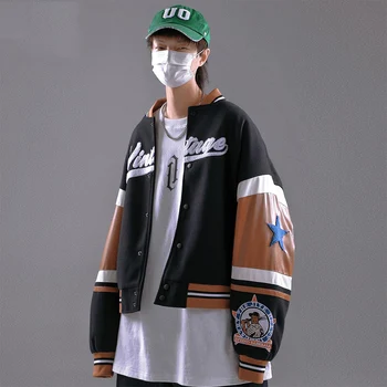 LACİBLE Sonbahar Üniversite Ceket Hip Hop Beyzbol Ceket Ceket Erkekler Bombacı Ceket Kürklü Nakış Patchwork Gevşek Streetwear Dış Giyim