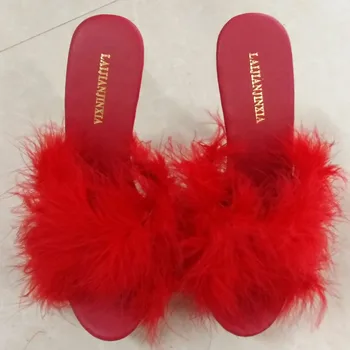 LAIJIANJINXIA 6 İnç Kırmızı PU Deri Seksi Terlik Klasik Kristal Ayakkabı Lady Moda Yaz Striptizci 15 cm Yüksek topuklu ayakkabılar