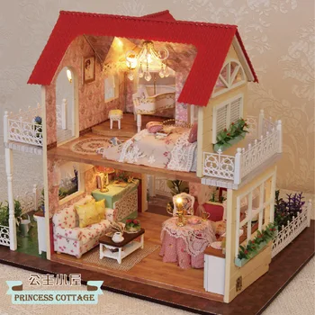 LED Avrupa Prenses Yazlık bebek evi mobilya dıy dollhouse ahşap dıy bebek evi minyatür dollhouse mobilya çocuk oyuncağı