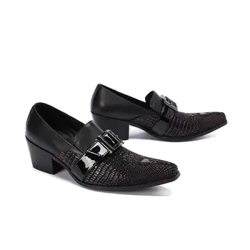 Lüks Kabartmalı deri Elbise erkek ayakkabısı Timsah Desen Düğün Yüksek Topuk Ayakkabı Erkek Kariyer Iş Yükseklik Artış Slip-on ayakkabılar