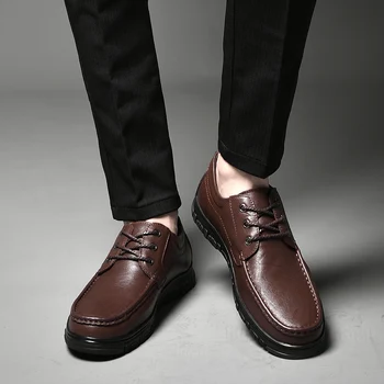 Marka Erkek deri Ayakkabı El Yapımı Nefes Büyük Boy 37-45 erkek Oxford Ayakkabı Erkek En Kaliteli Kalın Taban Elbise Ayakkabı Kahverengi *