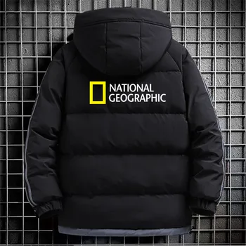 Men Winter Bomber Jacket National Geographic Warm Fashion Parkas Man Hooded Cotton Clothes Outwears 골프웨어 куртка зимняя мужская