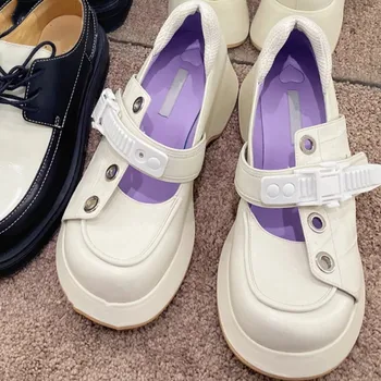 Moda Beyaz Mary Janes Kadınlar Flats Kalın Sole Platformu Ayakkabı Kadın Casual Loafers Bayanlar Ayakkabı Creepers Düz Sneakers
