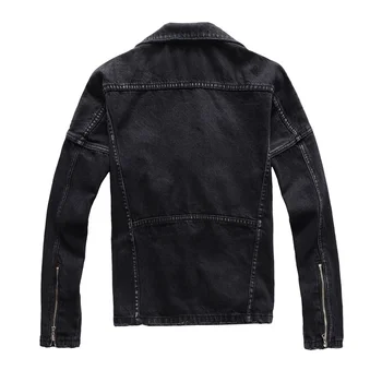 Moda Siyah Motor Biker Punk Ceket Büyük Boy 4XL Streetwear Düz Renk Fermuarlar Denim Jean Ceket Erkekler Jaqueta Kot Masculina