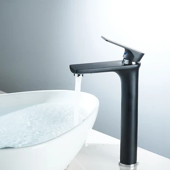 Modern Banyo Yüksek Havza Musluk Siyah Yağ Ovuşturdu Tek Kolu Güverte Üstü Musluk Sıcak Ve Soğuk Su Mikser Evye Dokunun S79-340