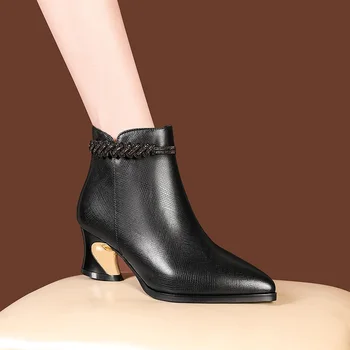 MoonMeek 2022 Yeni Varış Fermuar Kadın Kış Çizmeler Popüler Moda Modern Ayakkabı İle Kürk Hakiki Deri Basit yarım çizmeler