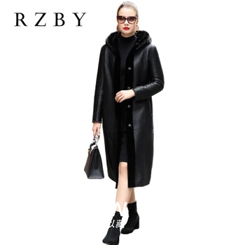 Natural Merino Sheep Fur Coat Thick Mink Hoodied Warm Thick куртка зимняя женская Long Abrigos Mujer Invierno 2021 RZBY777