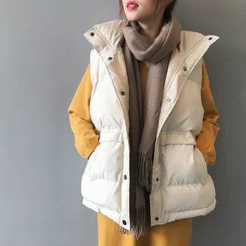 Nowsaa 2021 Yelek Ceket Kadın Sıcak Kolsuz Parkas Yüksek Yaka Yelek Bahar Sonbahar Kış Kore Giyim Ceket Üst Ceket