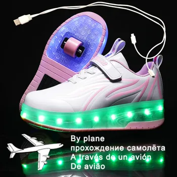 Paten Ayakkabı için Çocuk Erkek Kız LED ışıklı Tekerlekler Sneakers ile Çift Tekerlekler Üzerinde Çocuk Parlayan Rulo Sneakers Ayakkabı