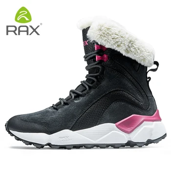 RAX Deri Çizmeler Kış Kürk ile Süper Sıcak Kar Botları Kış İş rahat ayakkabılar Sneakers Yüksek Üst Kauçuk yarım çizmeler Kadın