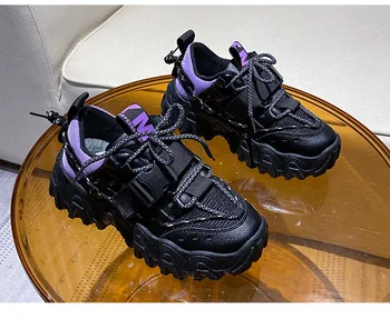 Rahat Kadın Sneakers Yüksek Topuklu Platformu spor ayakkabı Sonbahar Kalın Alt yürüyüş ayakkabısı Güzel Nefes Vulkanize Ayakkabı