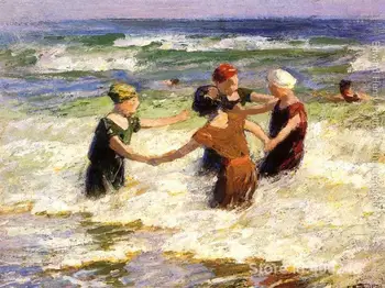 Resimlerinde plaj Mutlu Bir Grup Edward Henry Potthast tuval sanat el boyalı Yüksek kalite