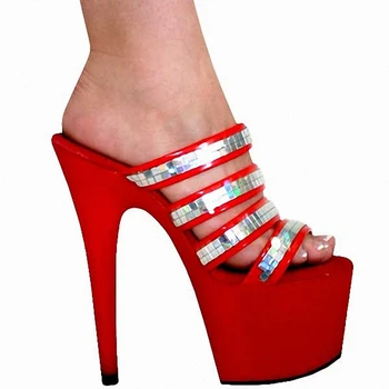 Rncksı Seksi Lady Yeni Kadın Kutup Dans Moda 17 cm Yüksek topuklu ayakkabılar Artı Boyutu Terlik Ayakkabı El Yapımı Yüksek Topuk Ayakkabı