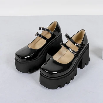 SIMLOVEYO Büyük Ayak Artış Kalın Alt Japon Retro Sıcak Kız Mary Jane Ayakkabı İngiliz Tarzı deri Ayakkabı Kadın F1641