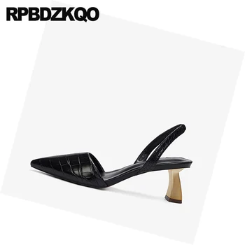 Sandalet Slingback Boyutu 4 34 Stiletto Moda Ayakkabı Üzerinde Kayma 2021 Lüks Kadın Orta Topuklu Bej Pompaları Siyah Sivri Burun Yaz