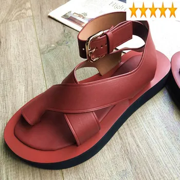 Sokak Kadın Rahat Yüksek Flip Flop 2021 Yeni Yaz Ayakkabı Ayak Bileği Kayışı Deri platform sandaletler Vintage Gladyatör