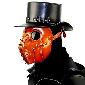 Steampunk Veba Kuş Maskesi Perçin Gotik Cadılar Bayramı Cosplay Aksesuarları Burlesque Punk Pu Deri Masquerade Maske Parti sahne