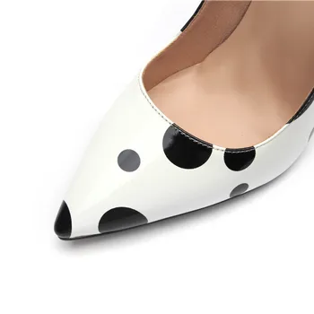 Sığ Ağız Polka Dot Baskı Yüksek Topuklu Seksi Sivri Yüksek Topuklu Elbise Pompaları Kadın Ayakkabı