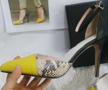Tanrılaştırma Kadınlar Lüks Tasarımcı Ayakkabı Seksi Stiletto Yüksek Topuklu Karışık Renkler Bölünmüş Deri Parti Düğün Ayakkabı Escarpins Femme