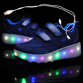 USB Şarj Çocuk Paten rahat ayakkabılar Erkek Kız Otomatik Jazzy LED Işıklı Yanıp Sönen Çocuklar Parlayan Sneakers Tekerlekler ile