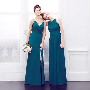 Uzun resmi deniz mavisi elbise gelinlik modelleri düğün parti yular yarık düğün konuk elbisesi için