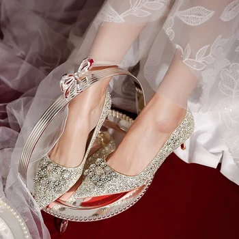 VAIR MUDO Kadın Pompaları yüksek Topuklu ayakkabı Işlemeli Düğün Ayakkabı Mary Janes Sentetik Sığ Zarif Tatlı Slip-on ayakkabılar 517-4
