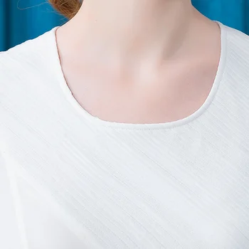 VOA Ağır 36 m / m Ipek Yuvarlak Boyun Asimetrik Tucker Plise Tasarım AE766 Beyaz Kısa Kollu Uzun Kadın Elbise Yaz 2021
