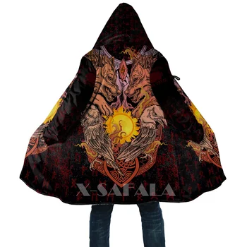 Viking Tarzı Kurt Ve RaveTattoo 3D Baskılı Duffle Kazaklar Ceket Palto Kalın Sıcak Kapüşonlu pelerin ceket MenTopcoat Rüzgar Geçirmez