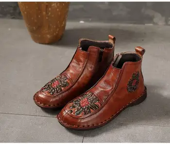 XGRAVITY 2020 Sonbahar Kış Bayanlar Etnik Martin Çizmeler Yuvarlak Ayak Fermuar Kısa Çizmeler Moda Çiçek Ayakkabı Kadın Ayakkabı S166