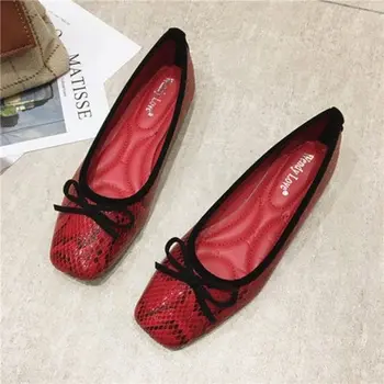 XGRAVITY 2022 Sonbahar Moda düz ayakkabı Zarif Rahat Bayanlar Ayakkabı Kadın Kelebek Düğüm Kare Ayak Yılan Derisi Ayakkabı