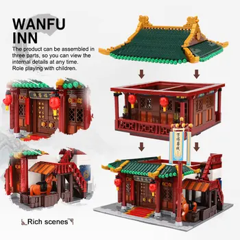 Xingbao 01022 Chinatown Görünüm Wanfu Inn Set yapı taşı Ev koleksiyonu Oyuncak Hediye Çocuklar için doğum günü hediyesi