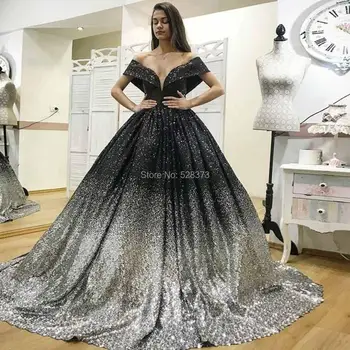 YNQNFS ED100 Kapalı Omuz Sequins Ombre Prenses Abiye Zarif Iki Renk balo elbisesi Parti Resmi elbise 2018
