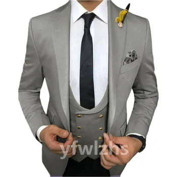 Yakışıklı Groomsmen Bir Düğme Notch Yaka Damat Smokin düğün elbisesi Erkek Takım Elbise Blazer Balo Yemeği (Ceket+Pantolon+Kravat+Yelek) A830