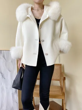 Yeni 2021 Bayanlar Gerçek tilki kürk ceketler Ceket kadın Kore Zarif Orta Uzunlukta Yün Ceket DS07