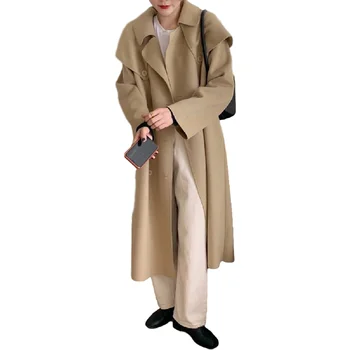 Yeni Kış Ceket Kadınlar Boy Moda Kaşmir Yün Giyim Kadın Uzun Kalınlaşma Sıcak Yün Palto Bayan Trençkotlar