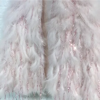 Yeni Tasarım Lüks Kadın Kız Sequins Gerçek Tüy Kürk Kış Kısa Ceket Glitter Bling Bling Kürk Ceket Dış Giyim Parti Prenses